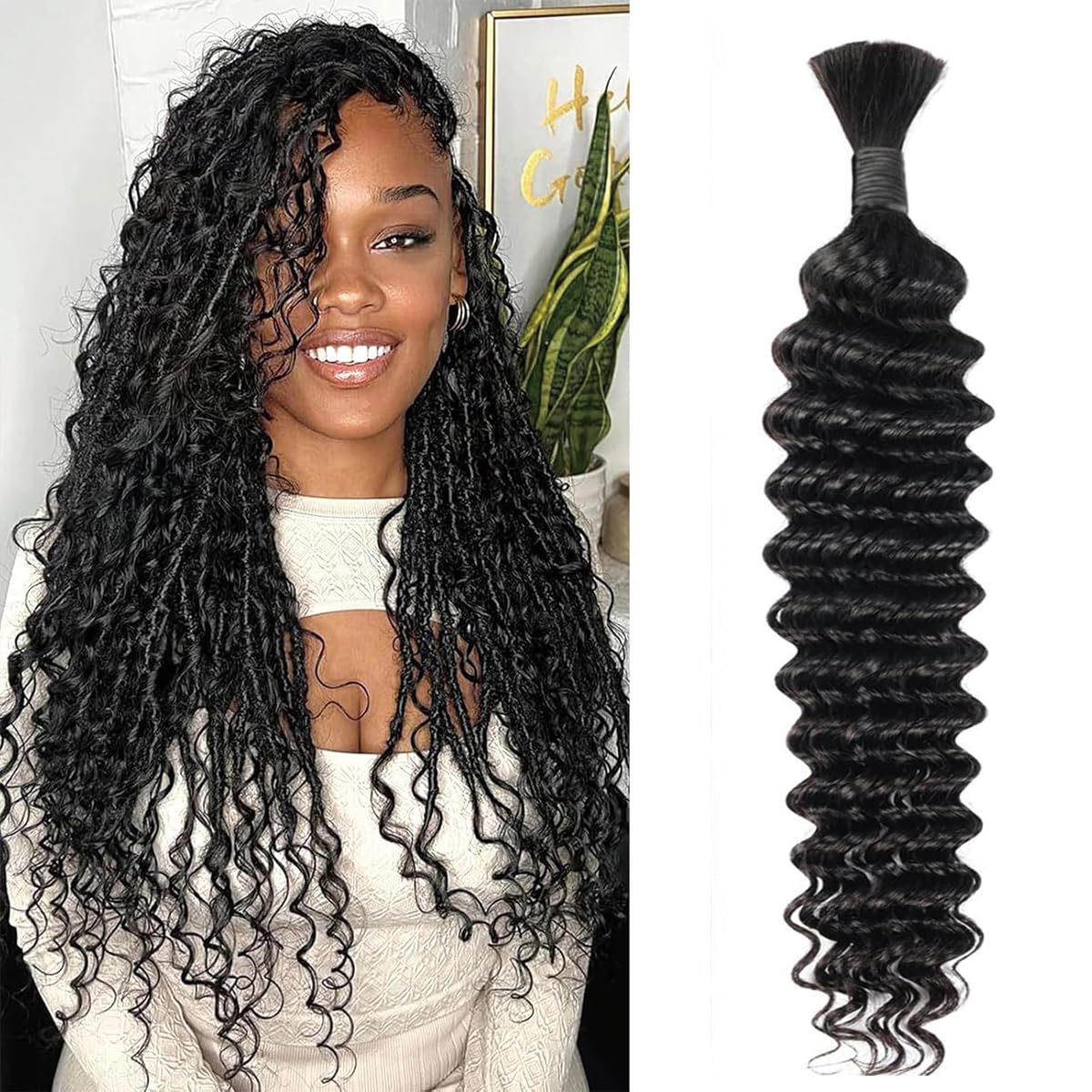 Human Braiding Hair for Boho Braids Human Hair 100g 18 Inch Curly Boho Hair for Braiding Knotless 12A Deep Wave Bohemian 1 Bundles/Natural Black 18 Inch- 1 Bundles 1B-Natural Black