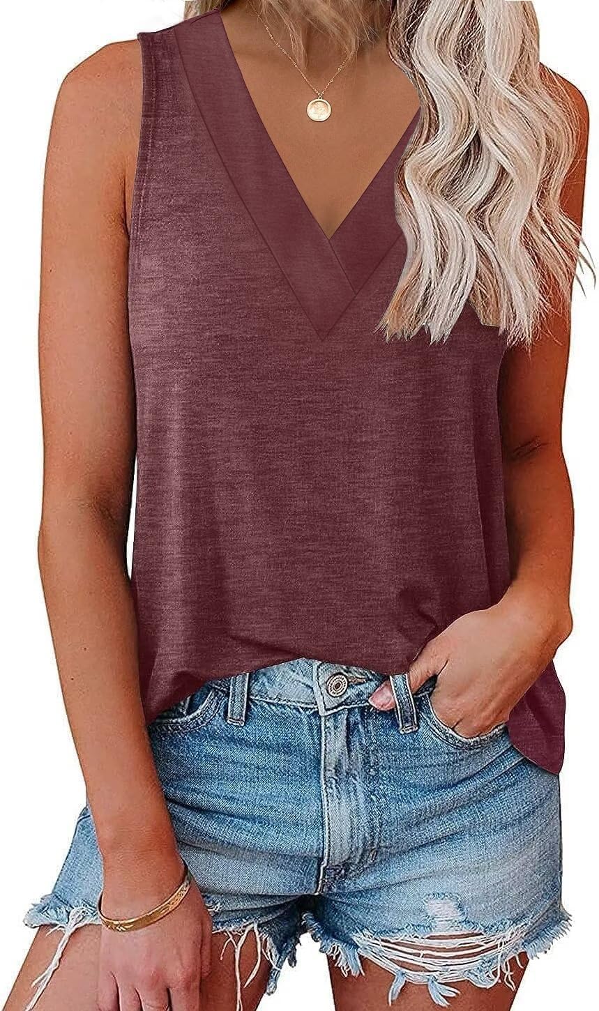 Women V Neck Tank Tops Summer Sleeveless Tunic Casual Basic Shirts True Classic Tees Cute Trendy Clothes