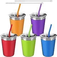 ShineMe 5-Pack 12oz Spill Proof Kids Straw Cups with Lids, Unbreakable Stainless Steel Toddler Tumblers, Colorful Silicone Sleeves for Hot & Cold Drinks