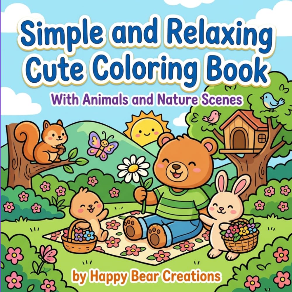 Simple & Relaxing Cute Coloring Book: With Animals and Nature Scenes