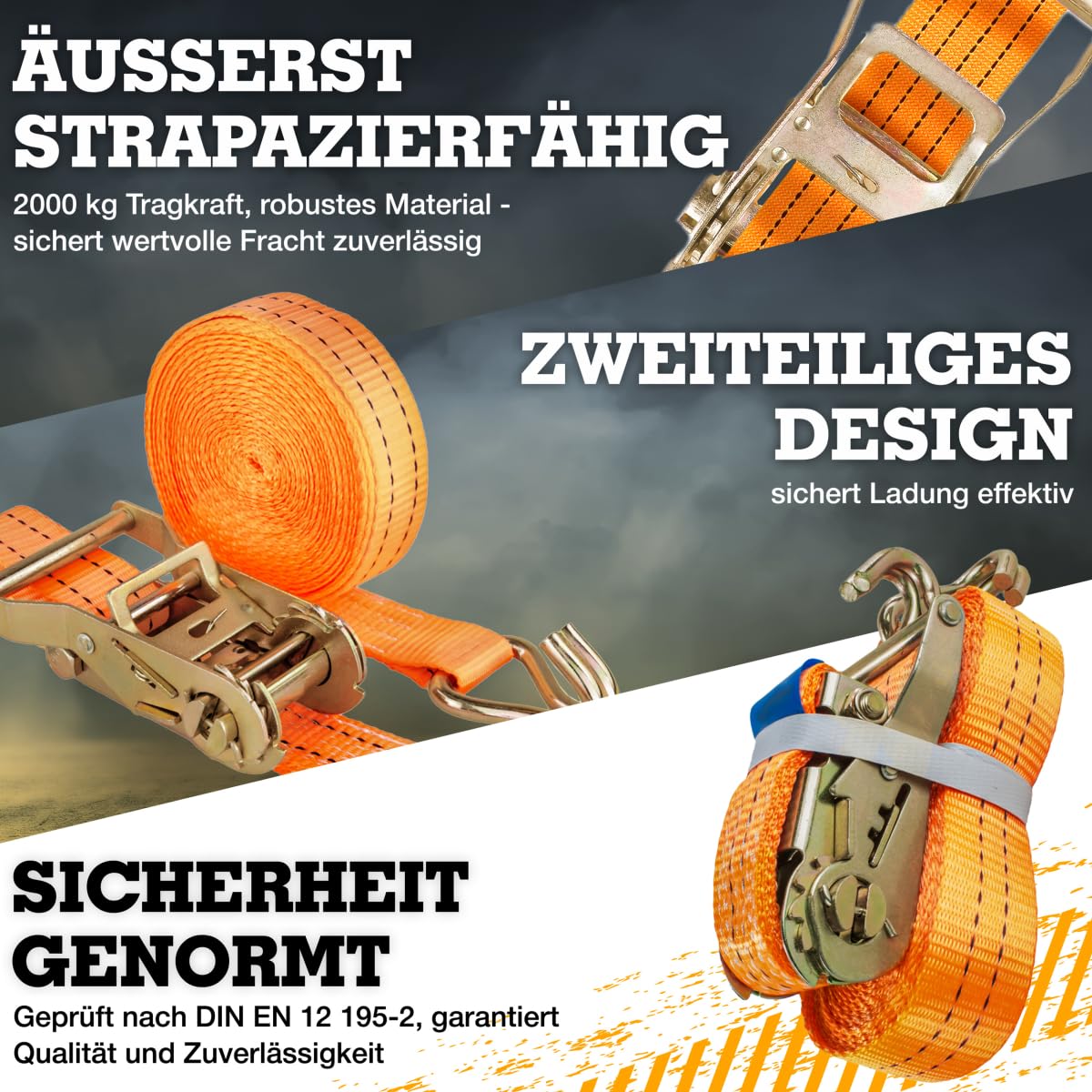 Safetytex Spanngurte mit Ratsche und Haken 2000 kg - 6 Meter - 35mm Zweiteilig - Zurrgurt - Ratschengurt - Hochwertiges Polyester - Sicherer Transport & zuverlässige Ladungssicherung (20 Stück)