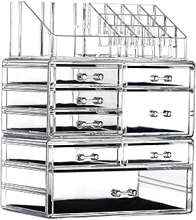 Large Clear Makeup Organizer Skin Care Cosmetic Display Cases Stackable Storage Box Make up Container Cube With 8 Drawers,Set of 3 By Cq acrylic