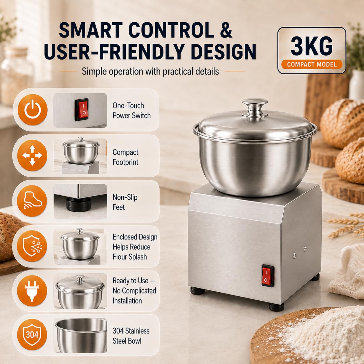Mixer Spirale Elettrico per Impasto Panetteria Pizzeria 3KG