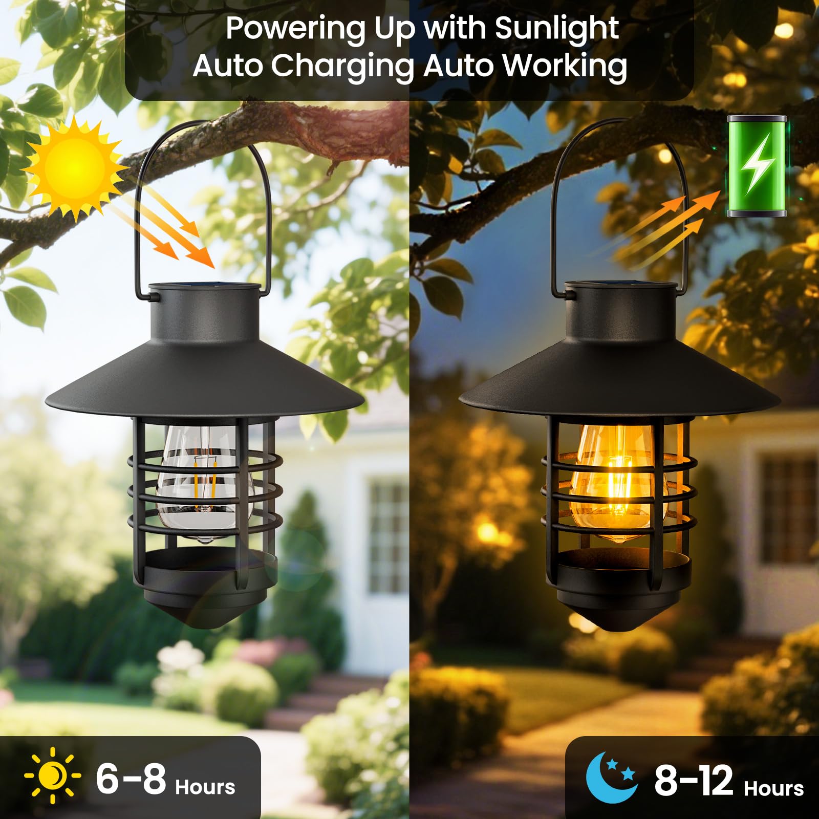 2 sztuki lampionów solarnych, wodoodporne, wiszące lampy LED na zewnątrz z mocowaniem ściennym, solarne dekoracyjne lampiony do dekoracji ogrodu, prezenty dla kobiet, mamy, babci, 2 szt