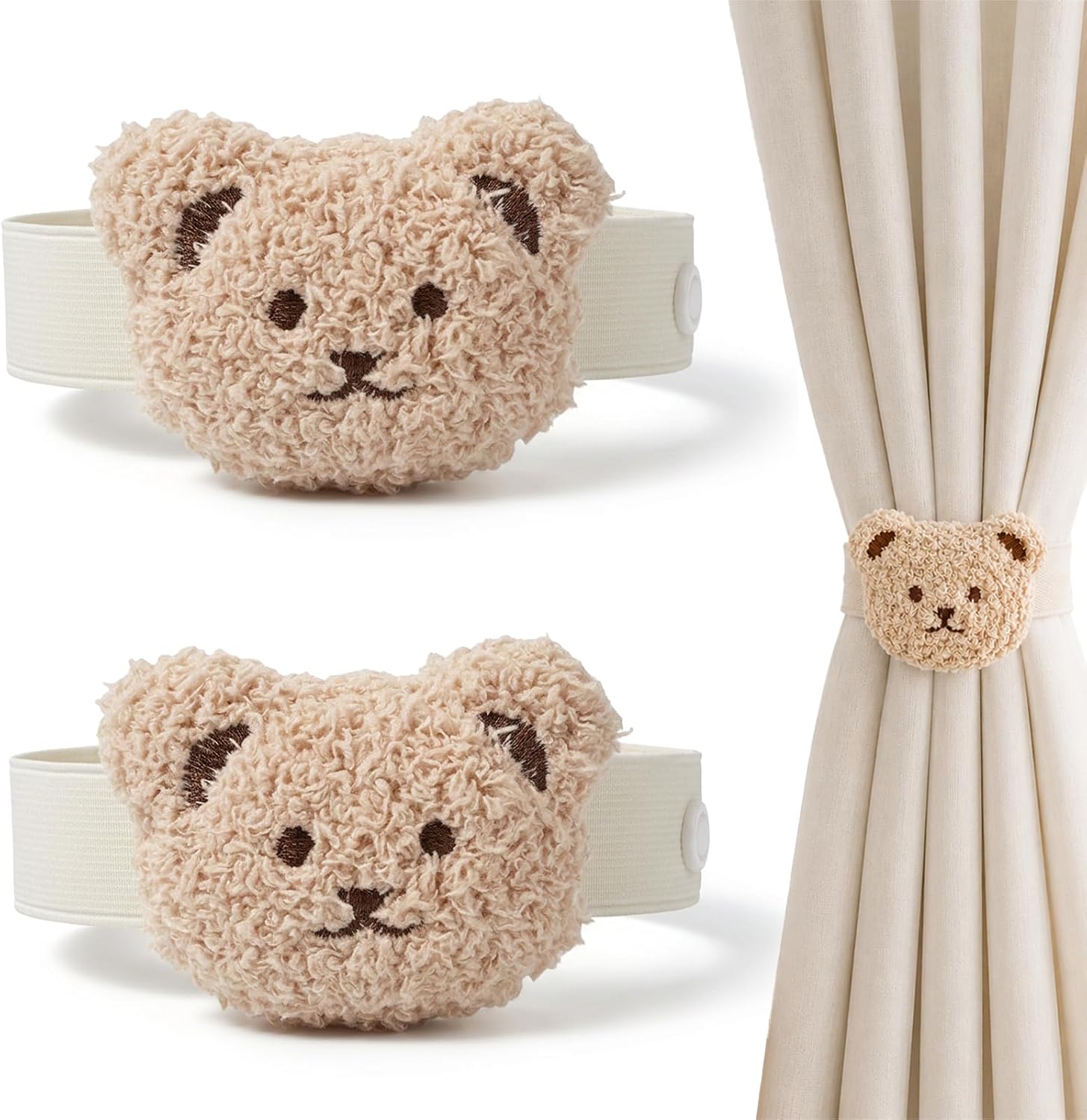 Ptwola 2Pack Cartoon Bear Curtain Tie Cute Snap-Fit Curtain Tie Backs Decor