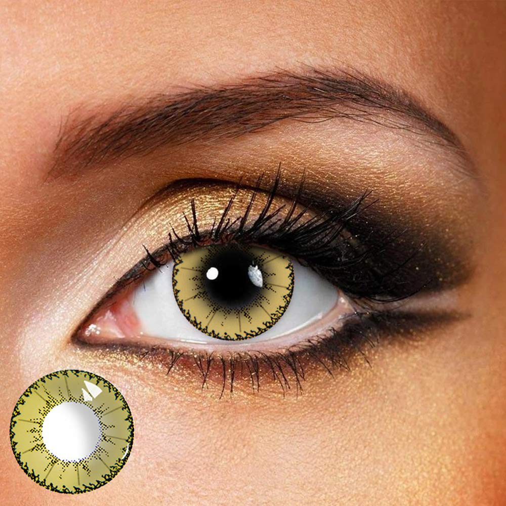 FreshGo Little Devil Halloween & Cosplay Soft Colored Contact Lenses Yearly Disposable with Case -Yellow