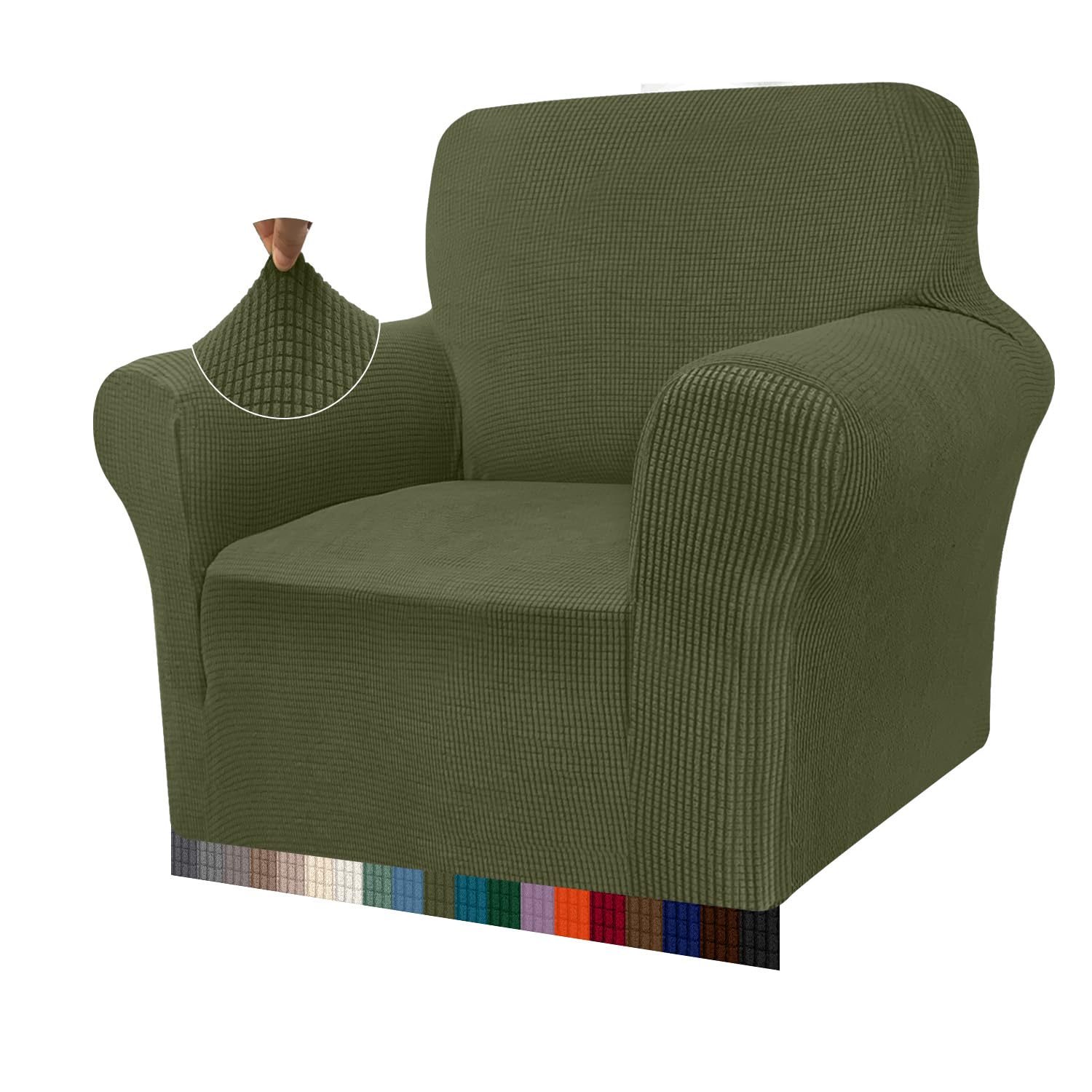 Granbest High Stretch Armchair Covers Super Soft Chair Covers for Living Room Jacquard Sofa Cover for Dogs Non Slip Chair Slipcover with Arms Furniture Protector (1 Seater, Avocado Green)