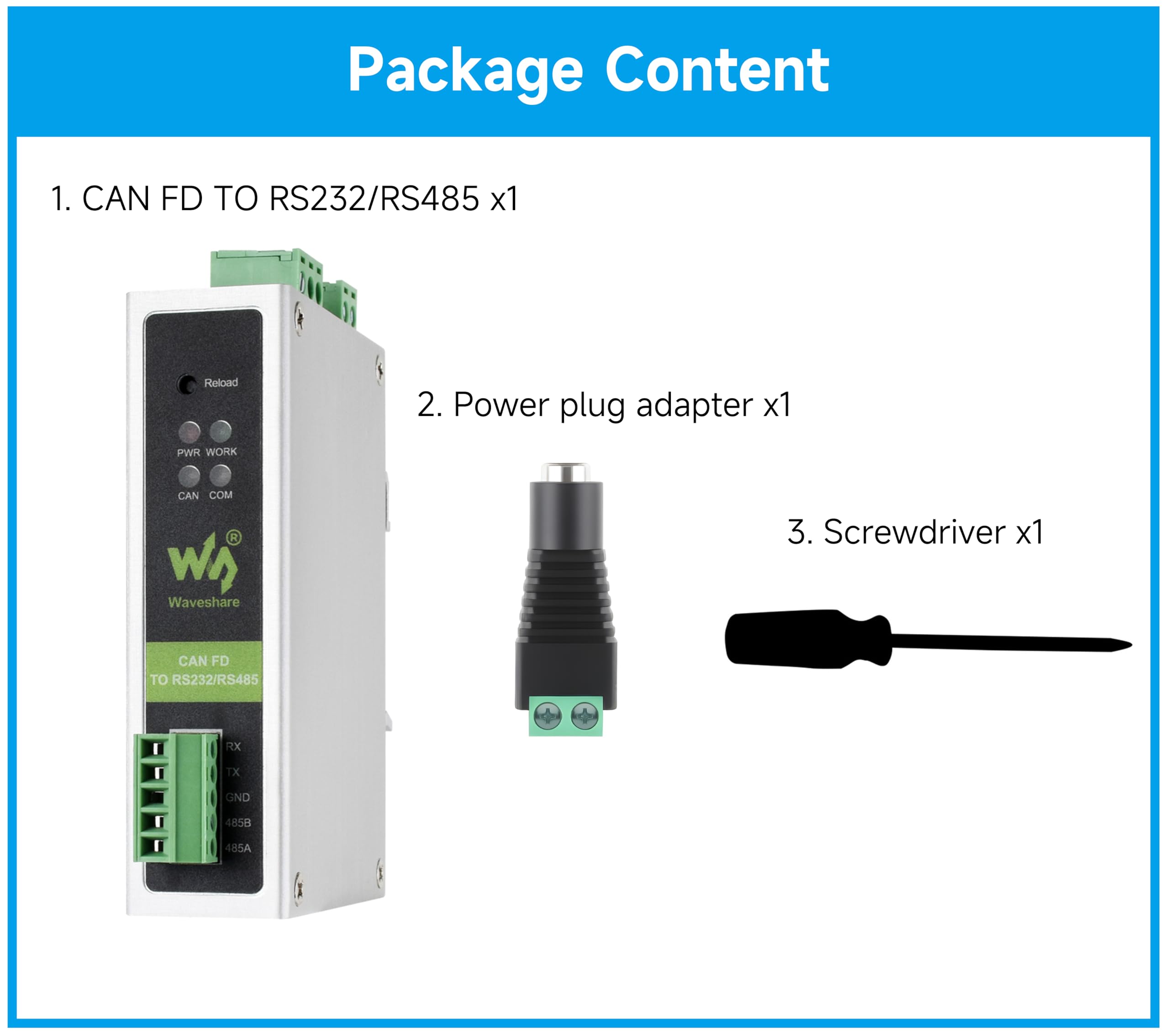 Convertidor industrial CAN FD, CAN FD a RS232/RS485 comunicación de datos bidireccional, soporta 5 modos de conversión de datos y protocolos CAN 2.0A/2.0B, soporte de montaje en riel