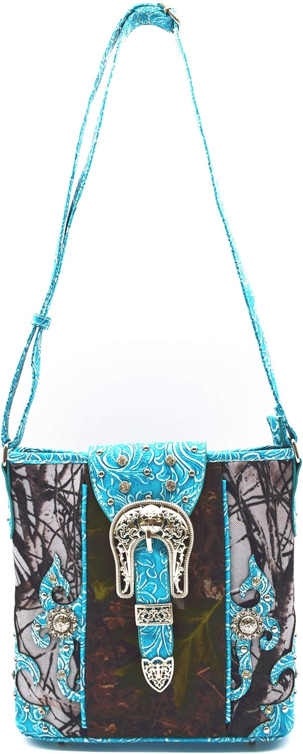 Camouflage Rhinestone Cross Pistol Buckle Western Crossbody Handbags Cowgirl Country Studded Purse Women Single Shoulder Bag | Rhinestone, Cross, Pistol, Buckle, Cowgirl, Country - Image 2