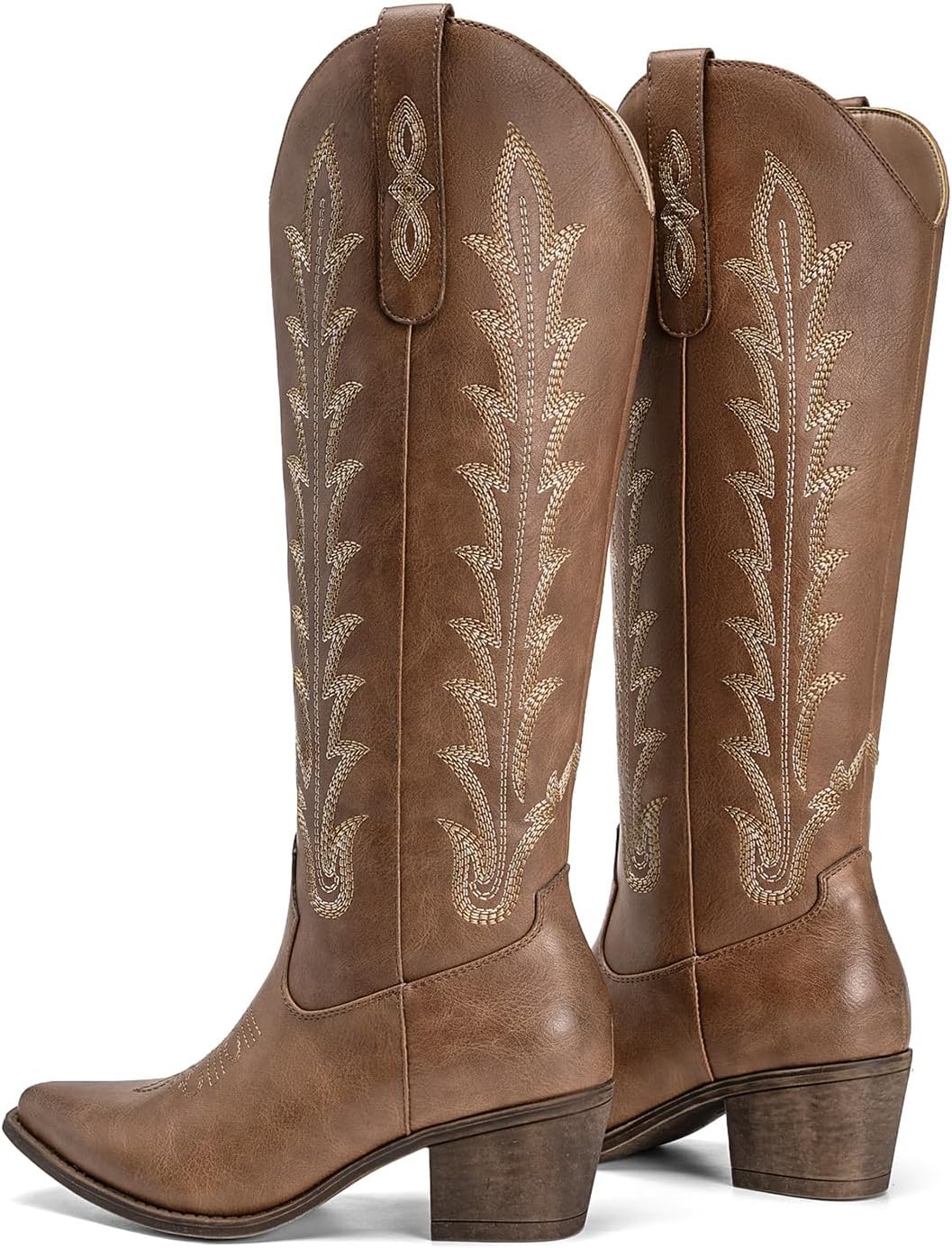 Athlefit Cowboy Boots for Women Knee High Comfortable Pull On Chunky Heel Embroidered Cowgirl Western Tall Boots for Concert - Image 6