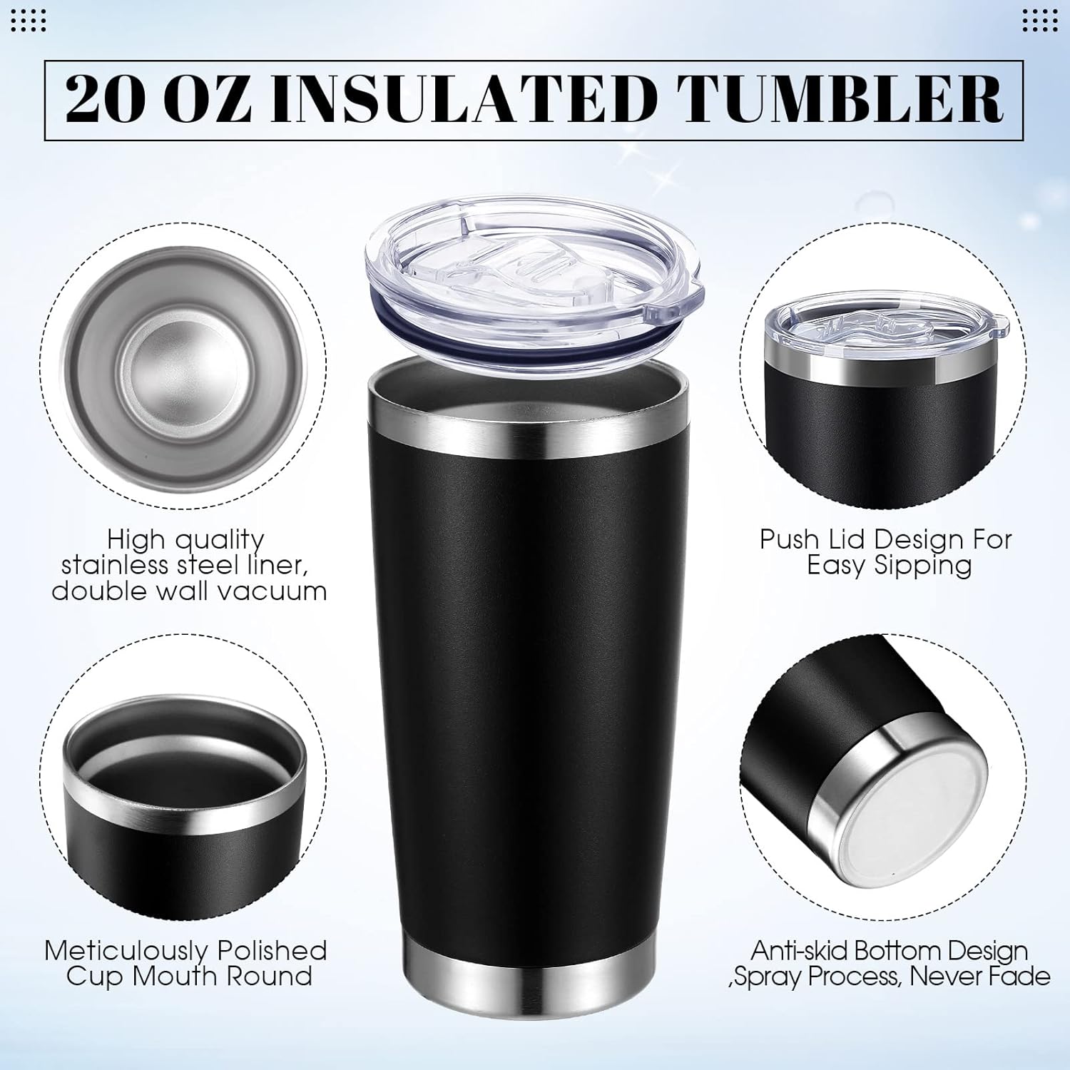 25 Pack 20oz Tumbler Bulk Stainless Steel Cups Double Wall Vacuum Insulated Travel Mug Bulk Durable Tumblers with Lid and Straw Powder Coated Coffee Cups for Cold and Hot Drinks (Black) - Image 3