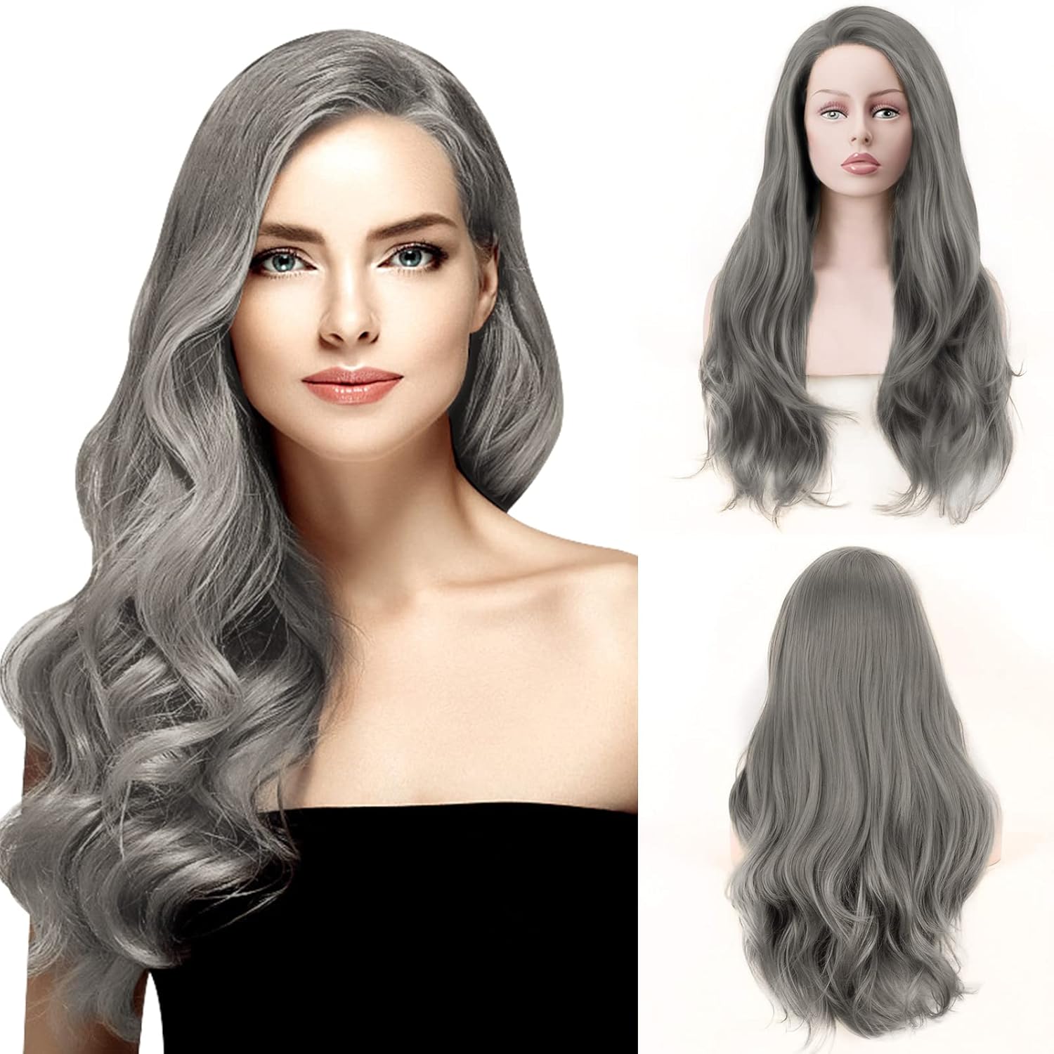 Candice Hair Synthetic Wig Long Wave Curly Gray Wig with