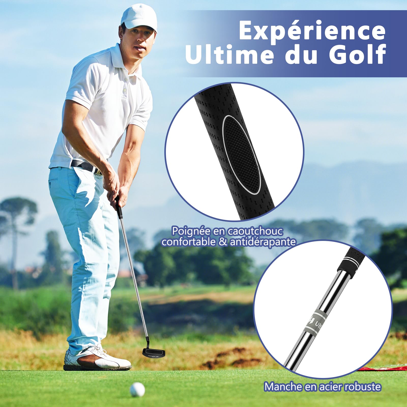 GOPLUS Putter de Golf de 89 cm, Putter de Golf pour Droitier avec Housse de Tête Gratuite et Lignes d'Alignement, Style Maillet pour Hommes et Femmes