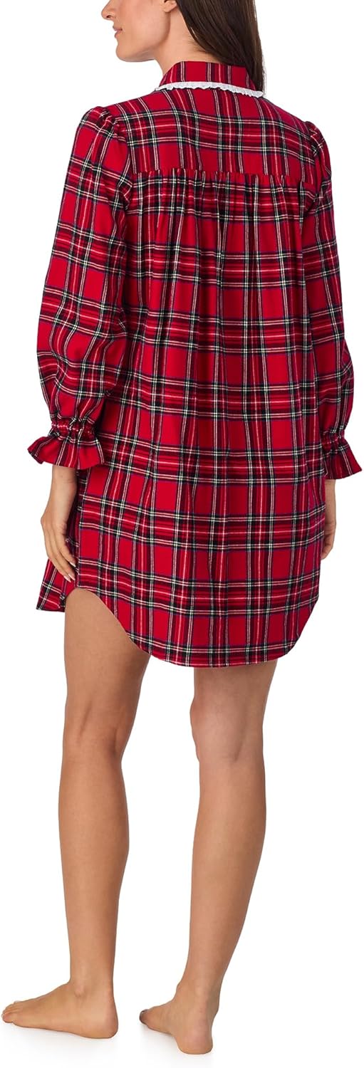 Lanz of Salzburg Women's 100% Cotton Flannel 36" Notch Collar Nightgown, Button-Down, Pintuck Neckline & Lantern Sleeves - Image 5