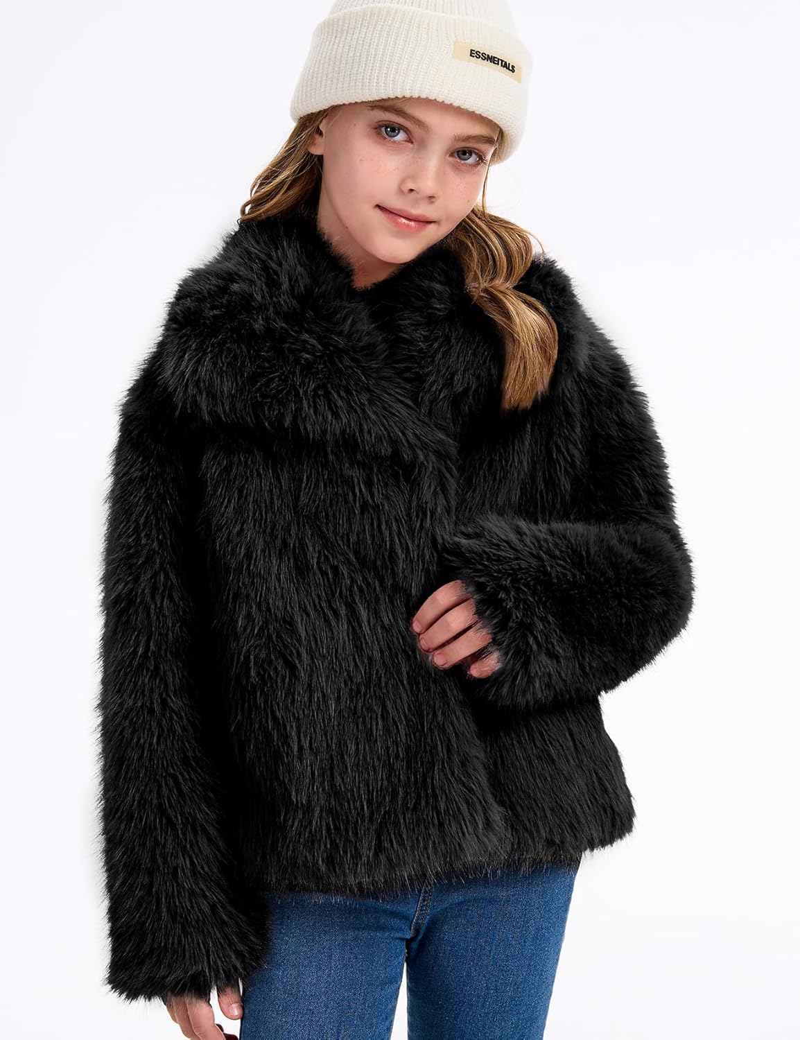 Girls Faux Fur Coat Fluffy Furry Fleece Jacket Kids Warm Winter Shaggy Outwear with Pockets 5-14 Years - Image 4
