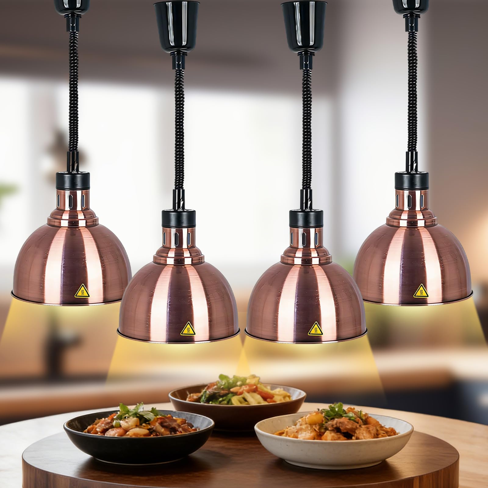 Lampada Riscaldante per Alimenti, Acciaio Inossidabile Lampada Riscaldante per Alimenti Sospesa, 25cm Lampada Riscaldante Cucina per Settore Della Ristorazione (Rosso rame, 4)