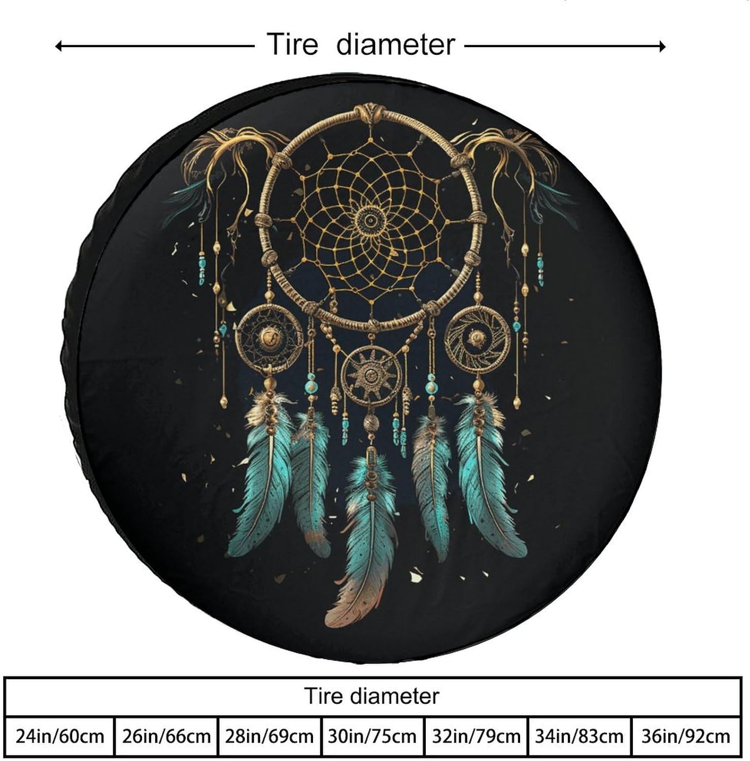 Universal Spare Tire Cover Waterproof Wheel Covers Car Tire Protector Dark Dream Catcher Wheel Protector Dustproof Wheels Tires Cover for RV SUV Truck Camper Trailer 26inch