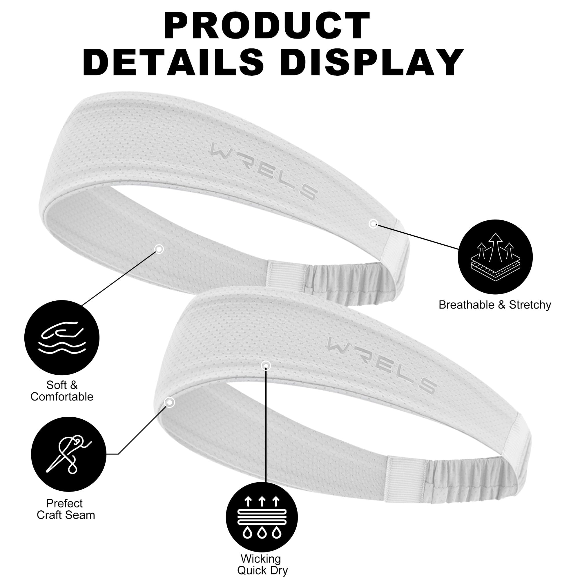 WRELS Cooling Headband Moisture Wicking Sweatband Women & Men for Outdoor Sports, Fitness, Yoga, Tennis, Fitness, Workout – 3 Pack - 3