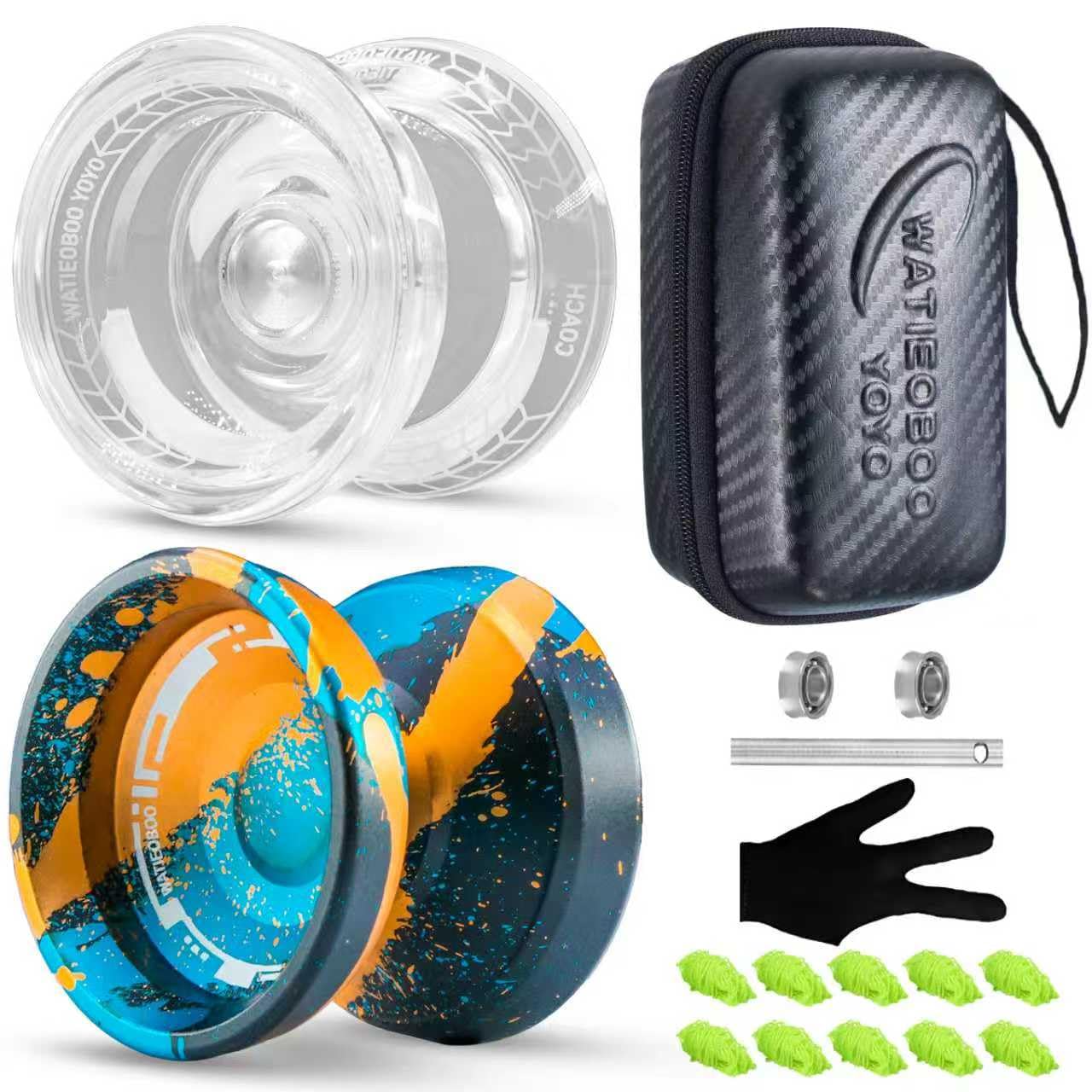 WATIEOBOO 2-Piece YoYo Set - P02 Crystal Beginner Yo-yo & M18 Camouflage Metal Pro Yo-Yo, Dual-Mode for Novice to Expert, Includes Free Accessories &
