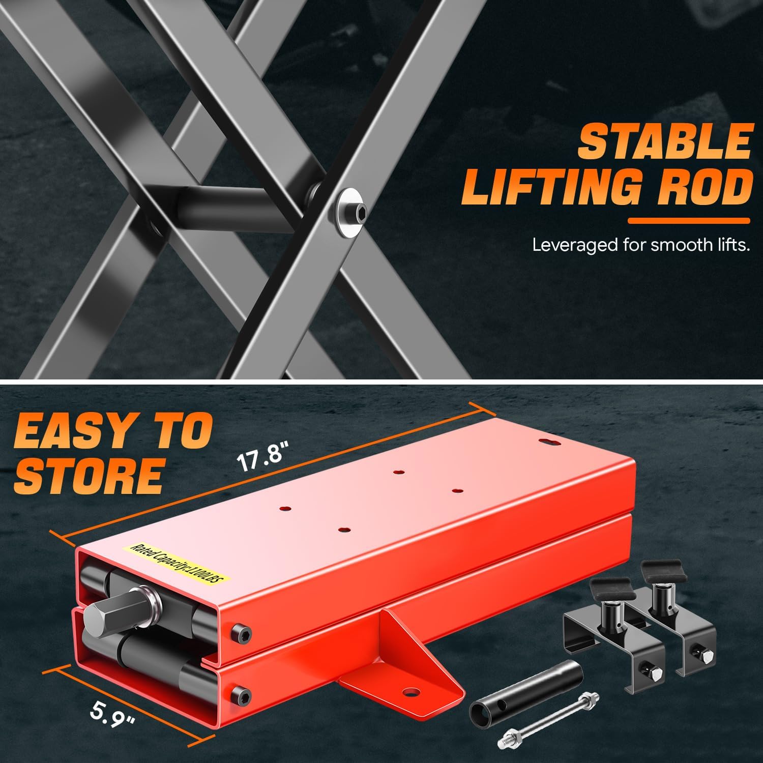 Motorcycle Scissor Lift Jack Repair Bikes ATVs Stand Lift Jack with Saddle and Pins - 1100lbs (500KG) 3.7-14.8" Lifting Range, CAAP-TOLS-MLJ-1100