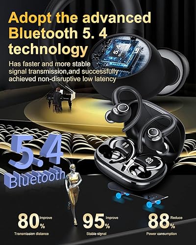 Miniatura 3 de Wireless Earbuds, Bluetooth 5.4 Headphones Sport, Over Ear Buds With ENC Noise Cancelling Mic, 48H, Wireless Earphone With Earhooks, Stereo Deep