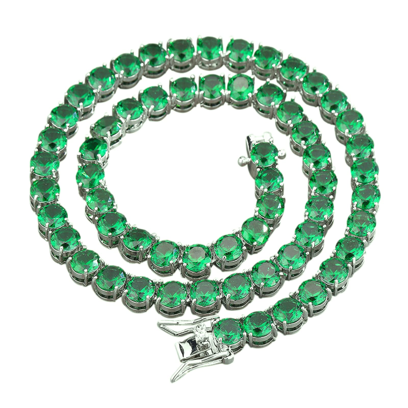 Apzzic7mm Iced Out Emerald Tennis Chain Green Rhinestone Choker Cubic Zirconia Round Diamond Hip Hop Necklace Bracelet for Men Women