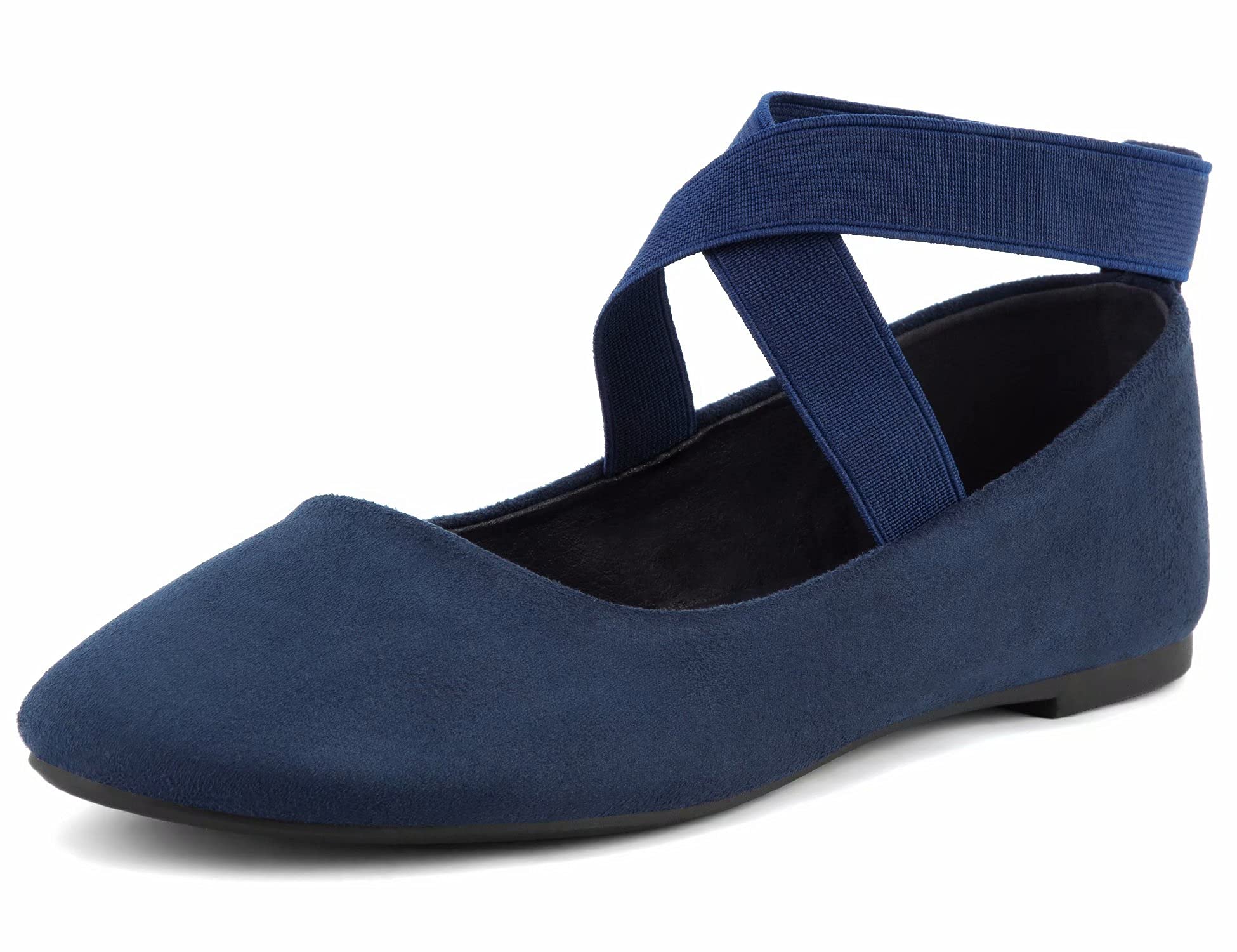 MaxMuxunWomens Ballerina Ankle Elastic Crossing Strap Round Toe Comfy Pump Shoes