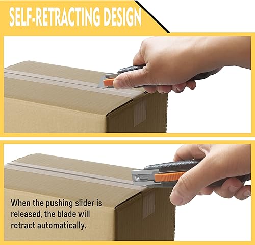 Miniatura 3 de XW Paquete de 4 cortadores de caja de seguridad autoretráctiles, cuchillo utilitario con cambio rápido de cuchilla, 10 cuchillas adicionales