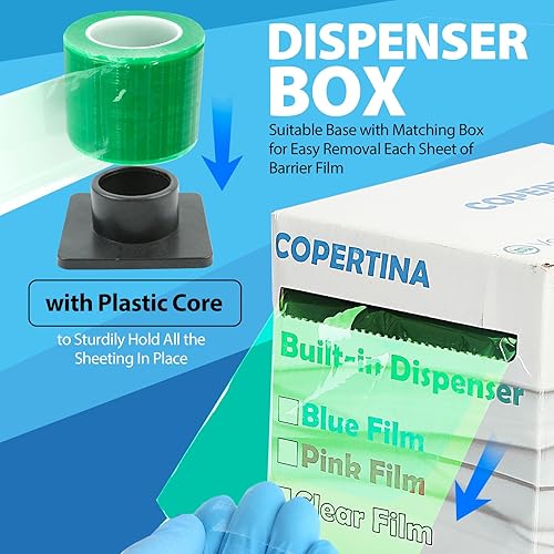 Miniatura 14 de 1 rollo (1200 hojas) película de barrera dental 4x6 por Vastmed Cinta de barrera de película de barrera para tatuaje médico dental - azul