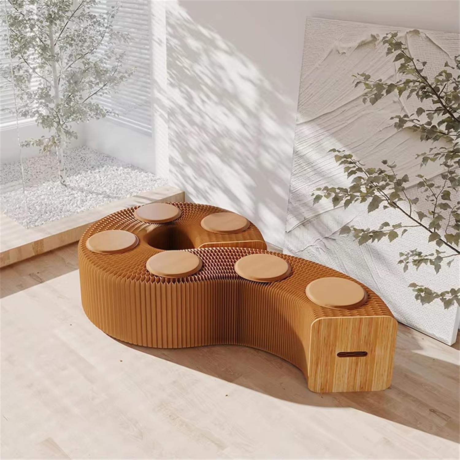 Foldable Kraft Paper Stool, Honeycomb Paper Bench, Modern Design Folding Paper Stool Sofa Chair Kraft Paper Relaxing Foot Stool-Fashion Paper Design, for Home, Office, Exhibition (Brown, 6 Seats)