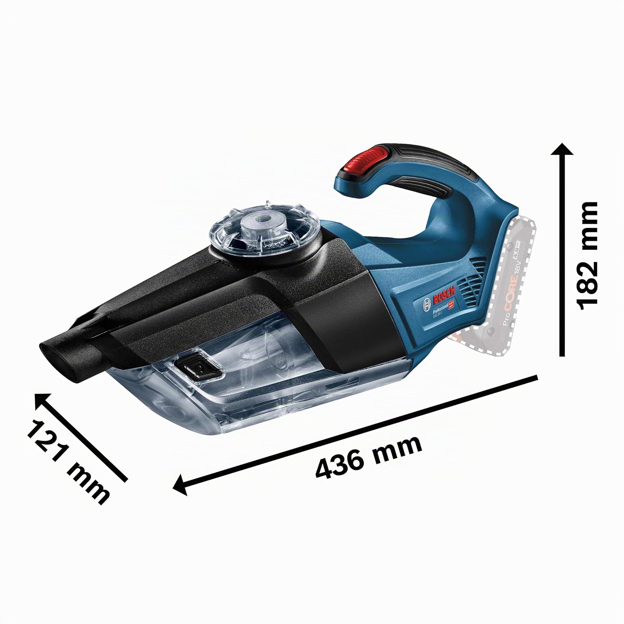 Bosch Professional 06019C6200 Aspiratore a Batteria GAS 18V-1 System, Batterie e Caricabatteria non Inclusi, Tubo di Aspirazione, Capacità di Conservazione 1 l, 18 volts, Blu