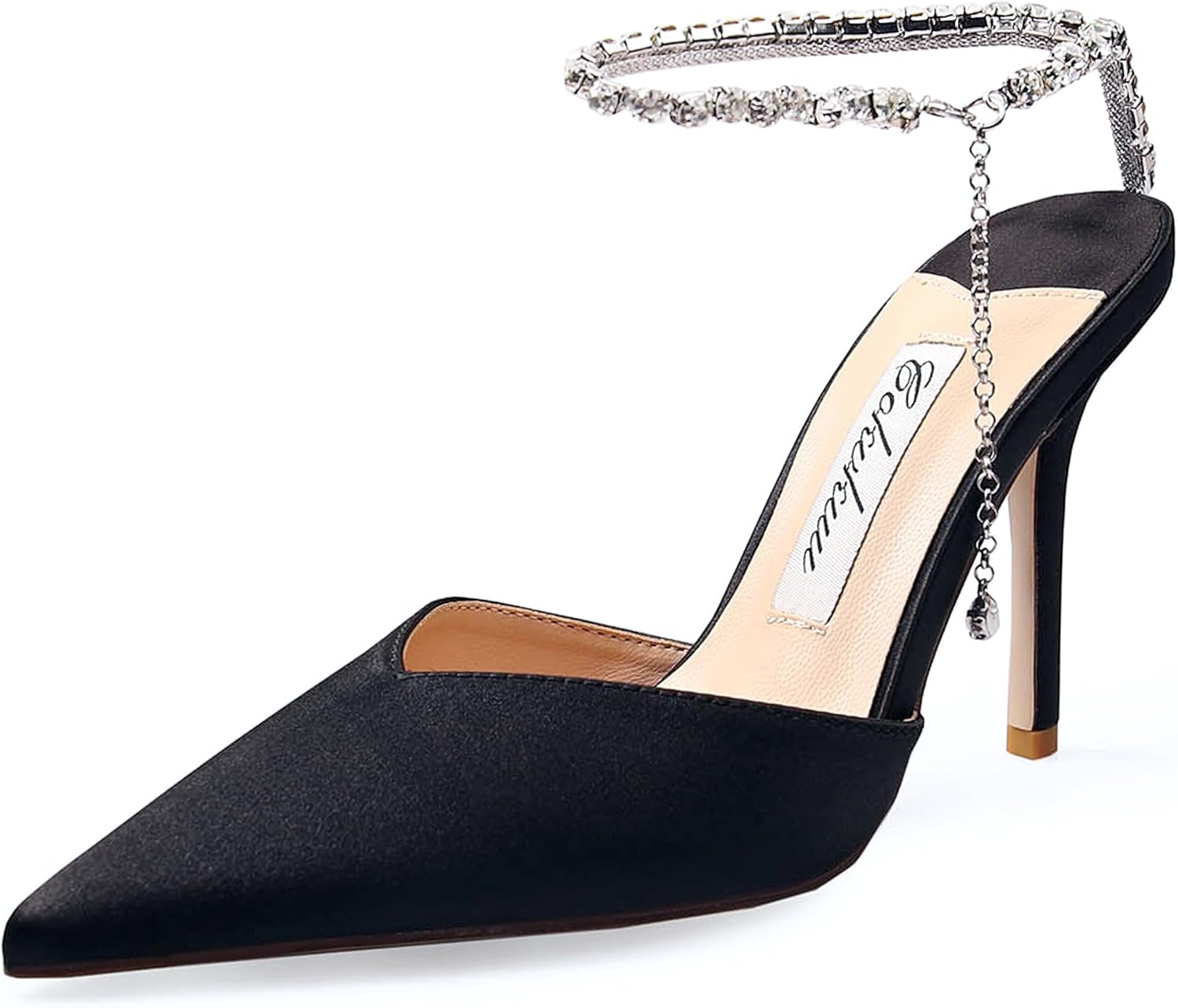 Cokvkuu Women's Heeled Sandals Crystal Chain Ankle Straps