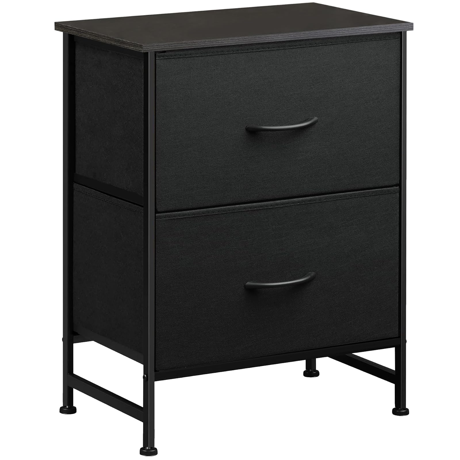 DUMOS Nightstand Small Dresser with 2 Fabric Drawers Side Tables Bedroom End Table Kids Bedside Storage Furniture for 25 inch Tall Night Stand for Closet, Entryway, College Dorm, Black