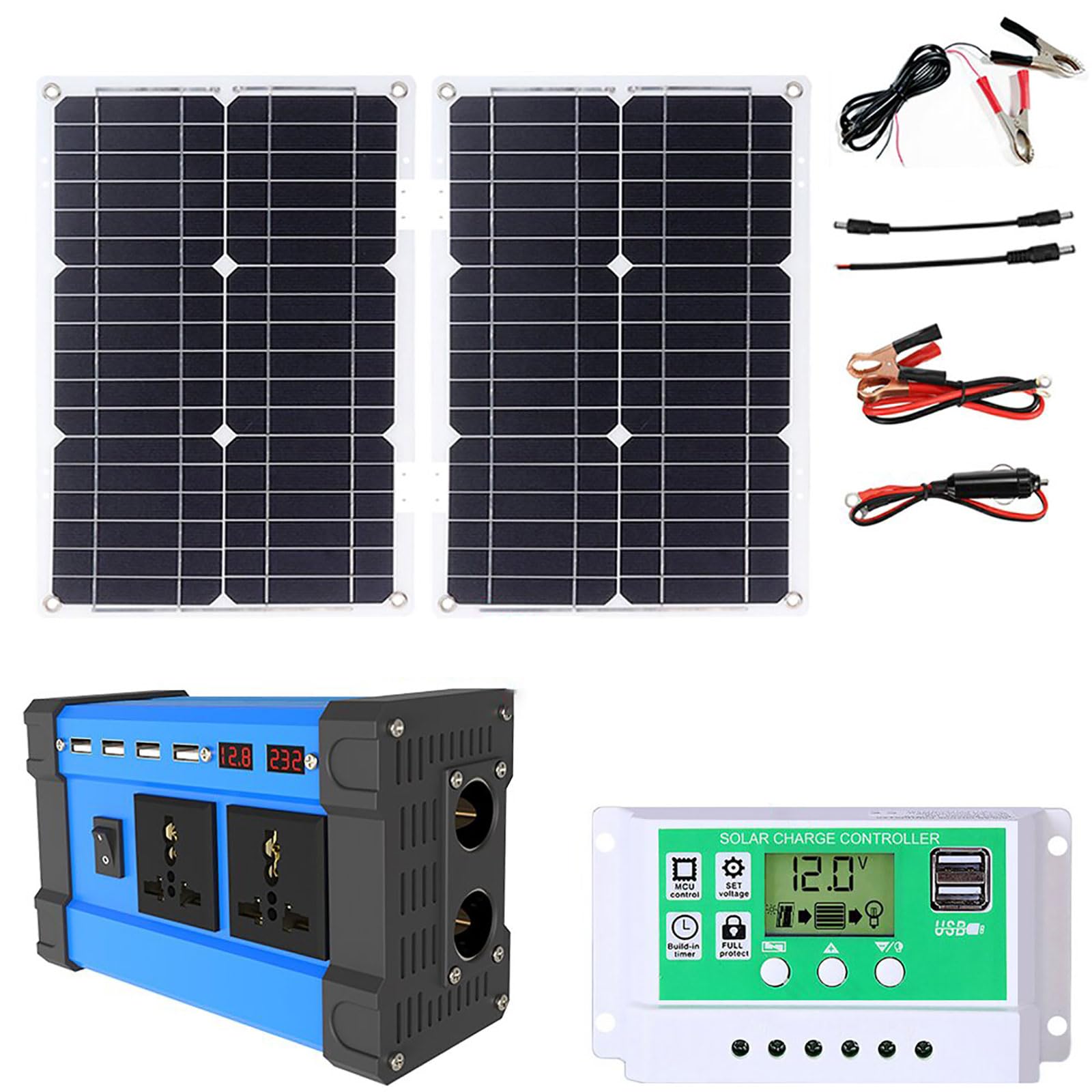 4000W Pure Sine Wave Solar Inverter Kit with 50W Waterproof Monocrystalline Panel and 50A Controller: Off Grid Solar Power System for Motorhomes, Homes, Camping and BA
