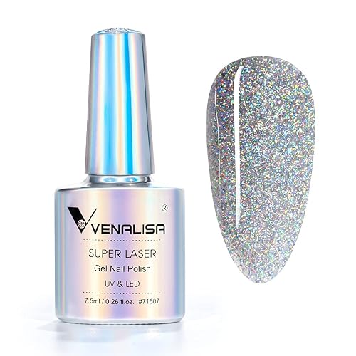 VENALISA - Esmalte de uñas de gel holográfico, efecto de purpurina arcoíris, colores brillantes, lámpara de colección de gel de uñas requerida para