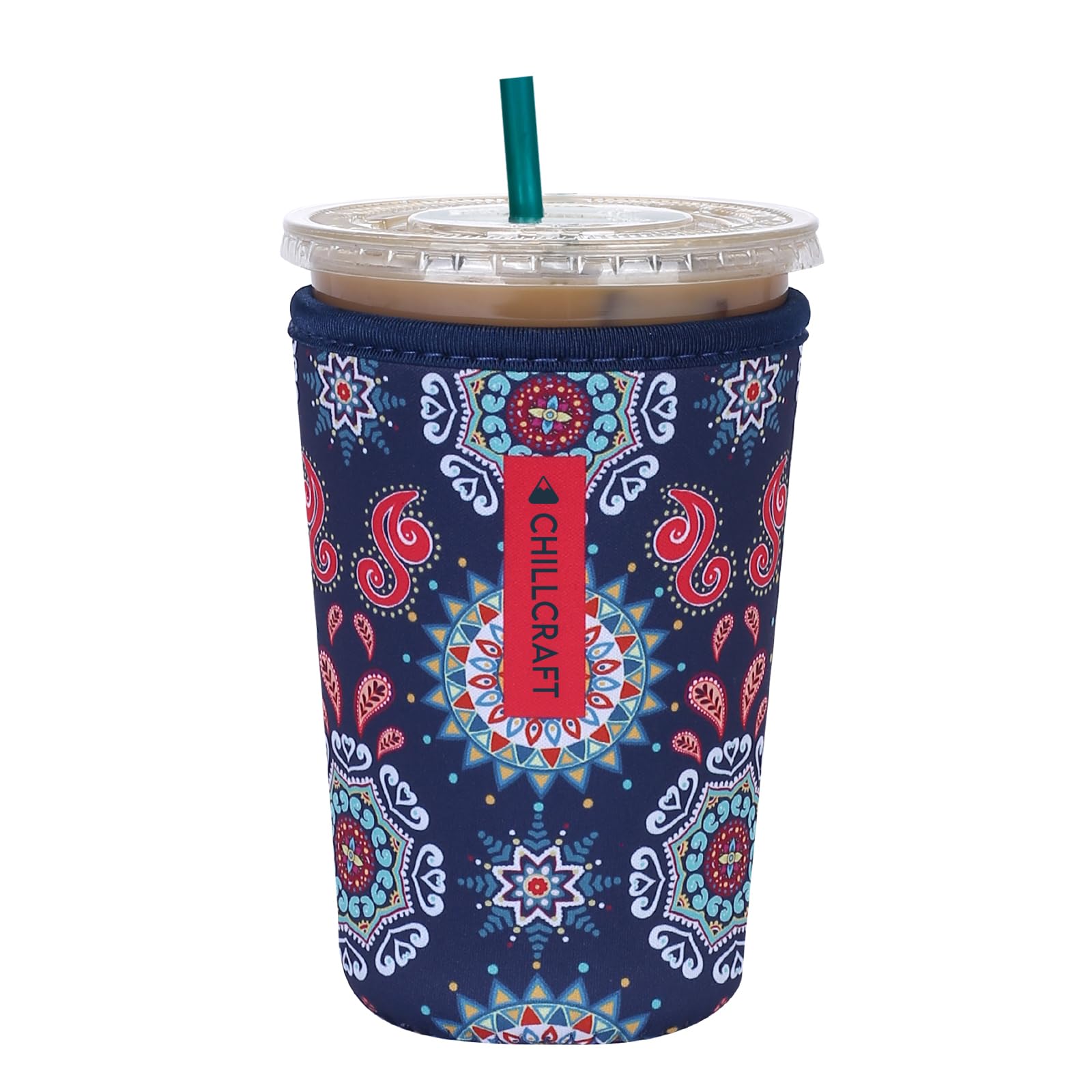 ChillCraft Iced Coffee Sleeve - Cold Soda Insulated Neoprene Cup Sleeve - Boho Pattern - Reusable Sock for Iced Coffee Drinks - Boho (Medium: 24-28oz)