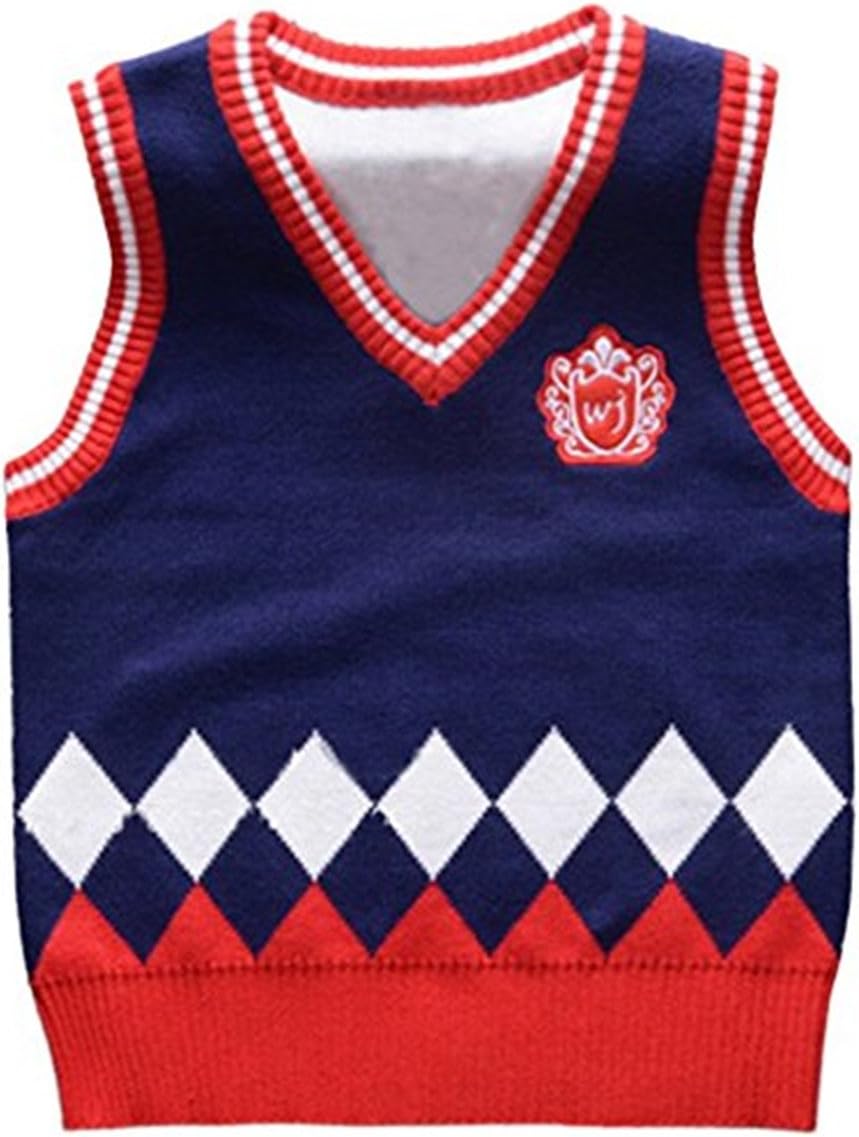 Baby Boys Toddler V-Neck Argyle Soft Pullover Waistcoat Sweater Vest