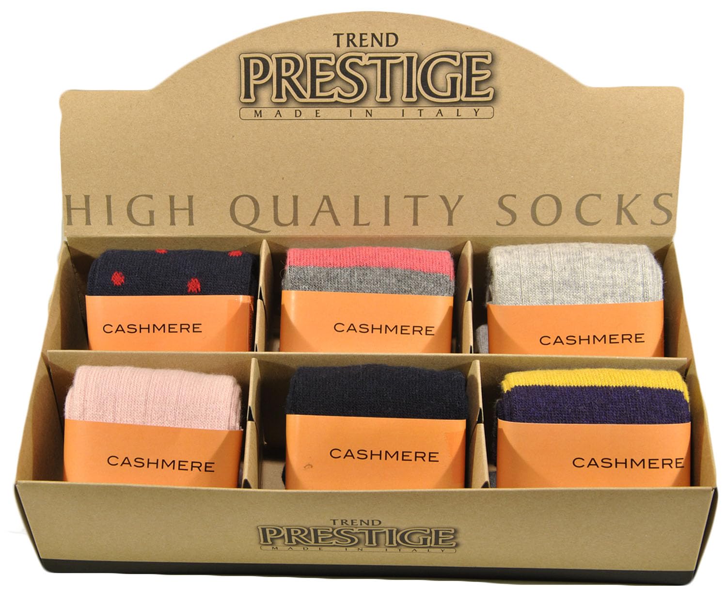 6 PAIA Bauletto regalo con calze donna lunghe colorate in pregiatissimo filato LANA-CASHMERE – 100% made Brescia Italy