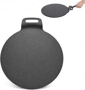 13 Inch Cast Iron Tawa Dosa Pan with Handle, Round Griddle Pizza Pan for Oven, Grill & Stovetop, Baking & Cooking