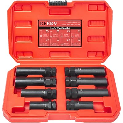 REBRA 6 Spline & 7 Spline Lug Nut Socket Set, Drive Wheel Lock Key, Locking Nut Removal Tool for Easy Installation on Aftermarket Rims (8-Pieces)