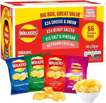 Kandy Collection Sold by - Giant Crisps Multipack Snack Box - Pack of 66 x 25g Assorted Classic Walkers Crisps Bulk Buy. Multipack Crisps Potato Snacks
