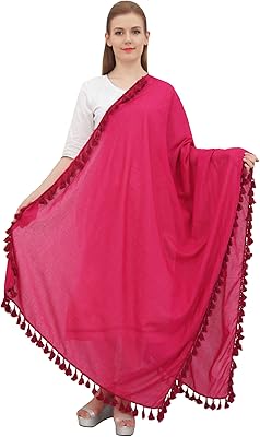 Phagun Cotton Neck Wrap Indian Dupatta Chunni Long Stole Tassel Scarf-Magenta