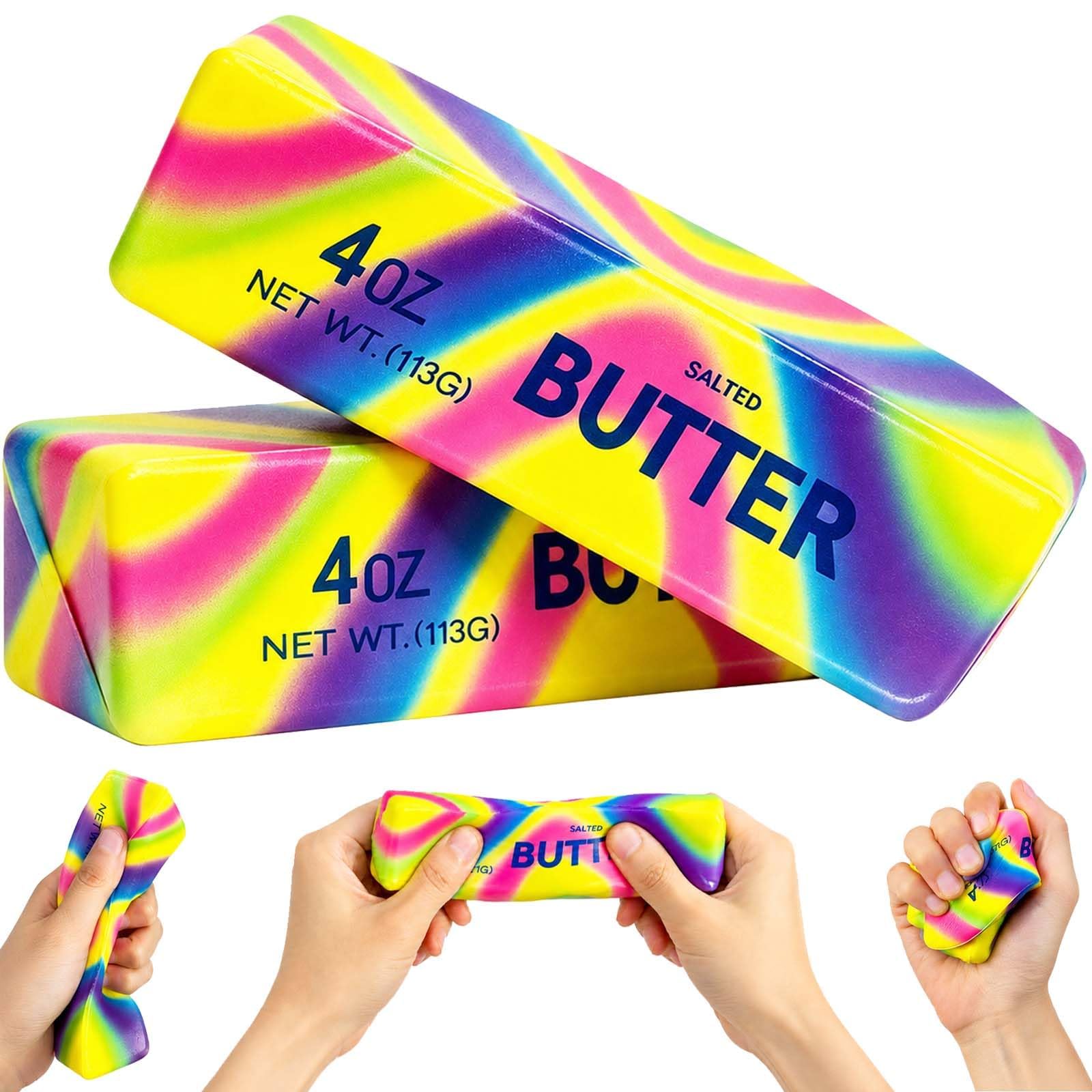 2Pcs Butter Squishy, Rainbow Butter Squishy Fidget Toys for Adults Kids, Slow Rising Stress Relief Squishies Squeeze Sensory Toys for Home Office Desk Decor
