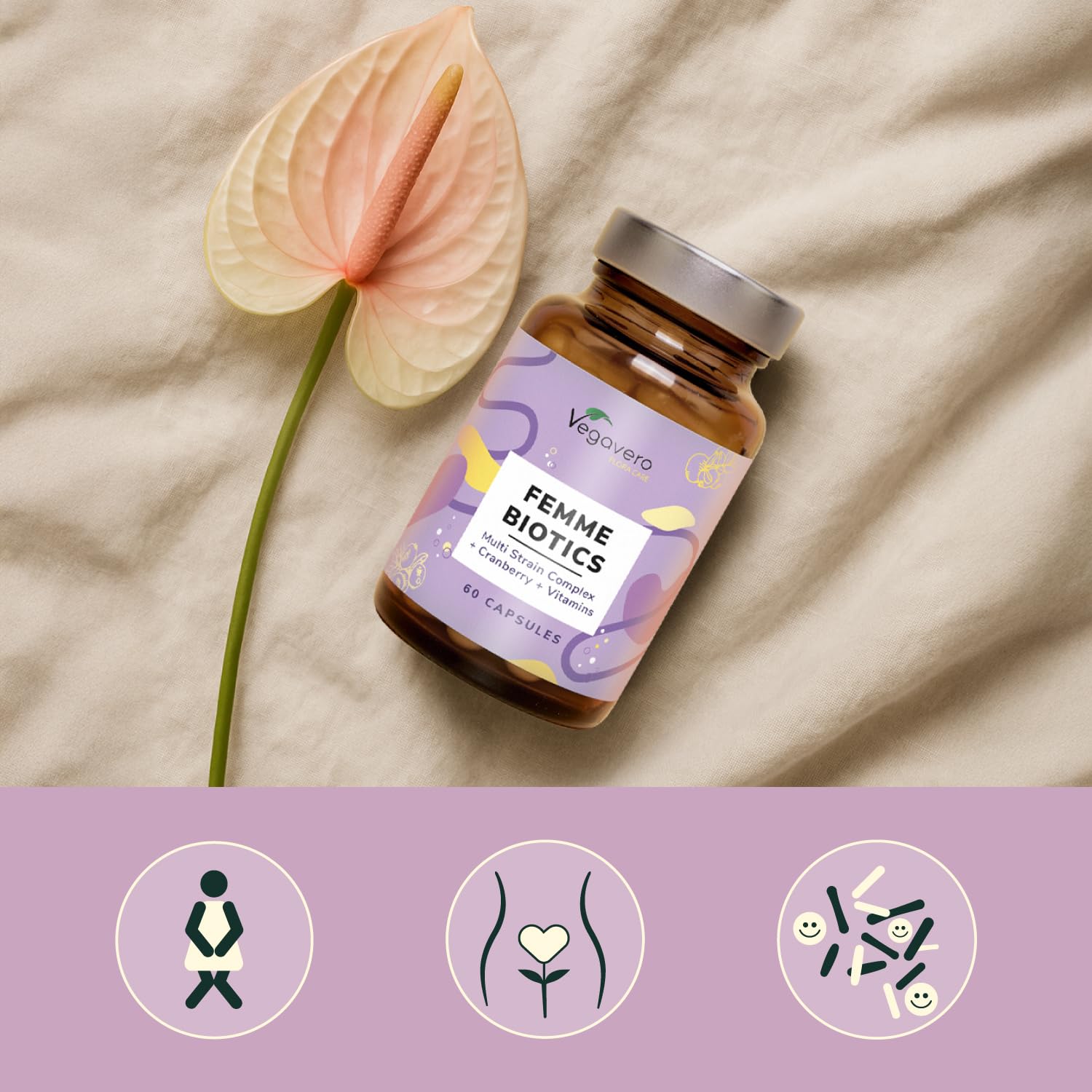 Probiotici Donna | 35 Miliardi UFC/giorno da 6 Ceppi Batterici | con Mirtillo Rosso, Vitamine, Lattobacilli e Bifidobatteri | per Flora Intima e Vie Urinarie | 60 capsule | Vegan | Vegavero