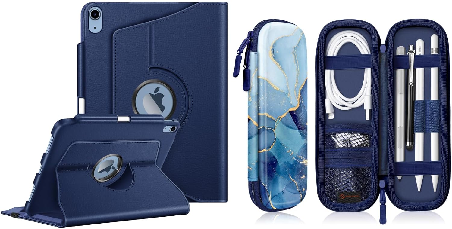 Fintie 360 Degree Rotating Case for iPad (A16) 11th Generation 11 Inch (2025), iPad 10th Generation 10.9 Inch (2022) + Protective Carrying Bag Sleeve for Apple Pencil (1st and 2nd Generation)