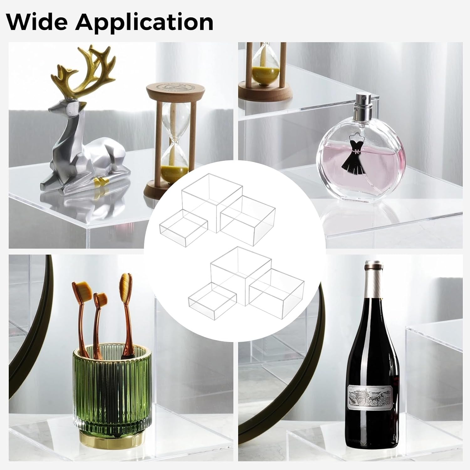 6 Pcs 3 Sizes Buffet Risers, Acrylic Display Riser Boxes,5 Sided with Hollow Bottoms Transparent Acrylic Cube Display Nesting Risers, Food Risers for Buffet Table, Large Medium Small Clear Display Stand