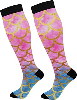 501 Compression Socks Mer-Maid Fish Scales Sports Socks Comfortable Athletic Socks Soft Crew Socks For Women Outdoor Men 40cm