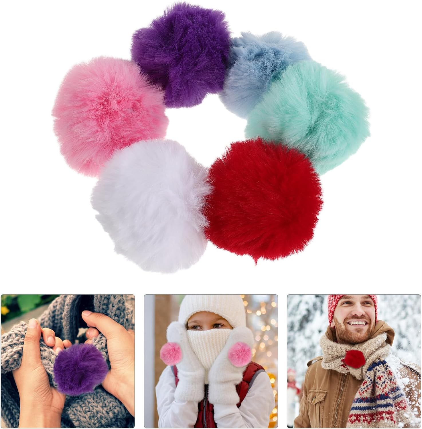 Hohopeti 30pcs Faux Fur Pom Pom Balls with Elastic Loop, 8cm Artificial Fluffy Pompoms for DIY Keychains, Hats, Scarves, Gloves, Bags Crafting Accessories,