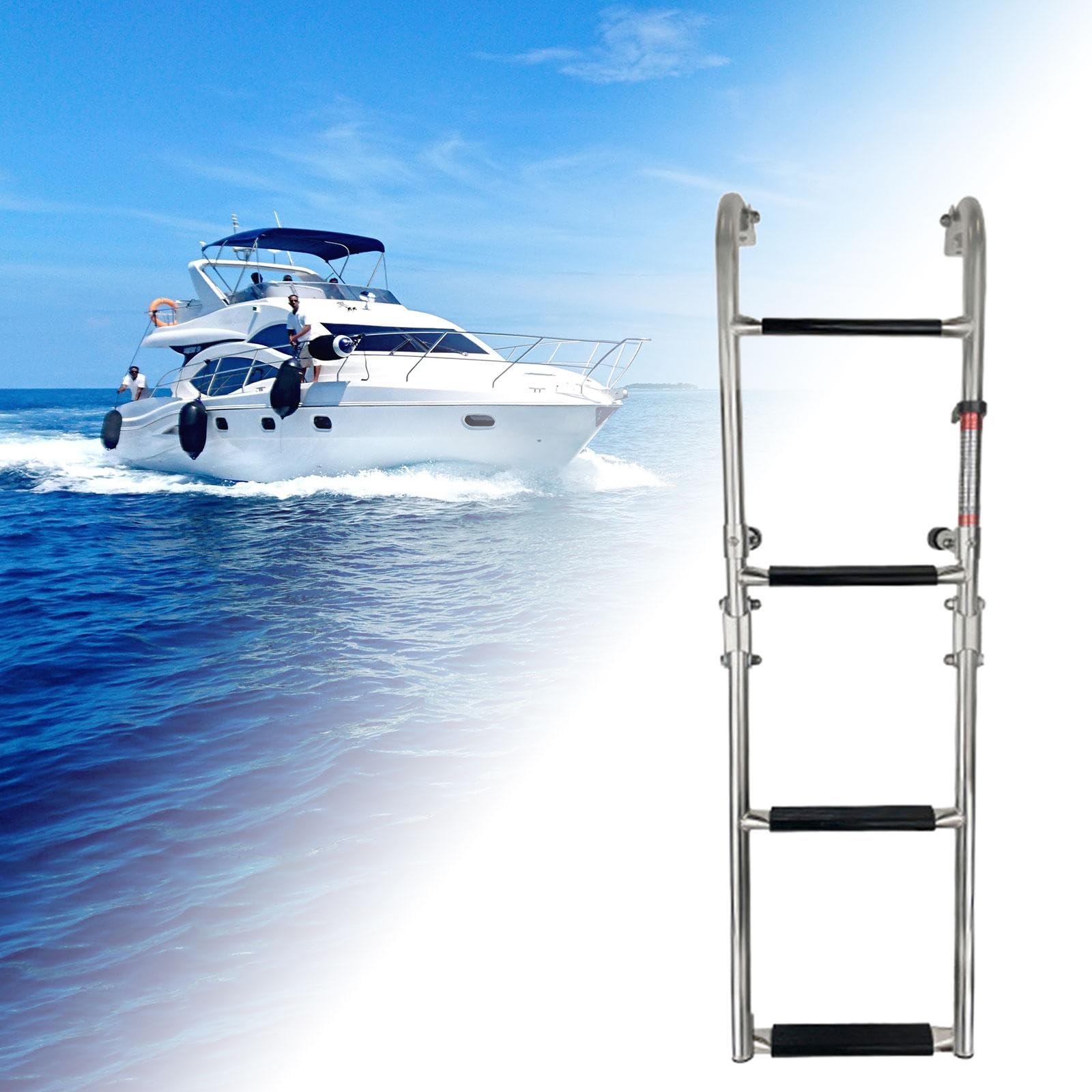Teleskop Badeleiter für Boote, Klappbare Stegleiter, rutschfeste Badeleiter für Yachten
