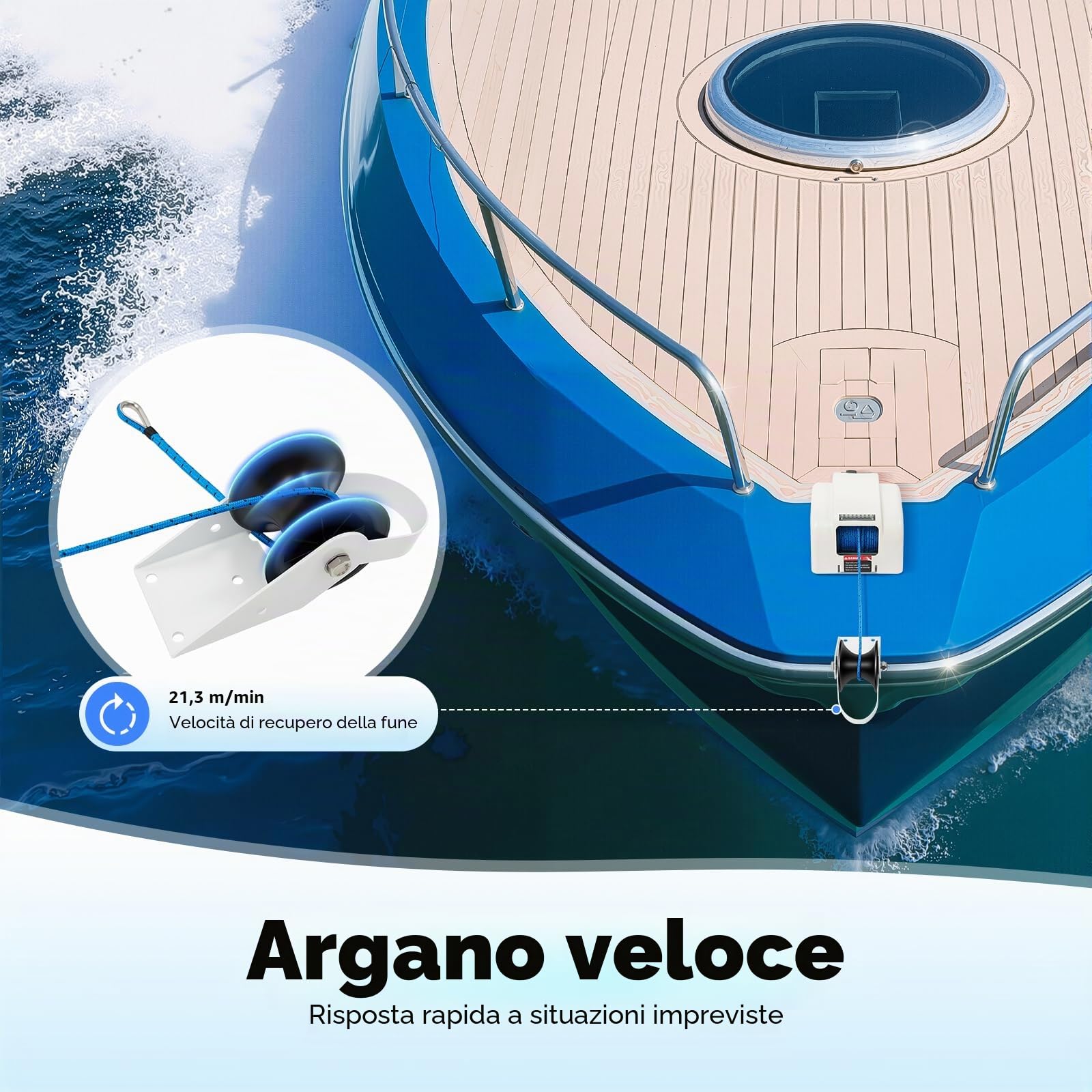 Verricello elettrico per barche con telecomando senza fili, acqua salata, 25LBS, verricello elettrico 30 m, 12 V, acqua salata per ancora fino a 20 kg